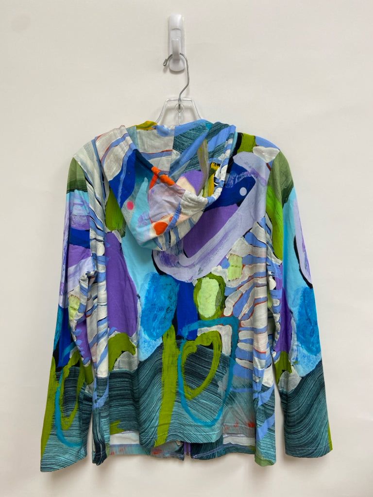 Size L White Green/Purple Abstract Zip Down Hooded Ladies Jacket