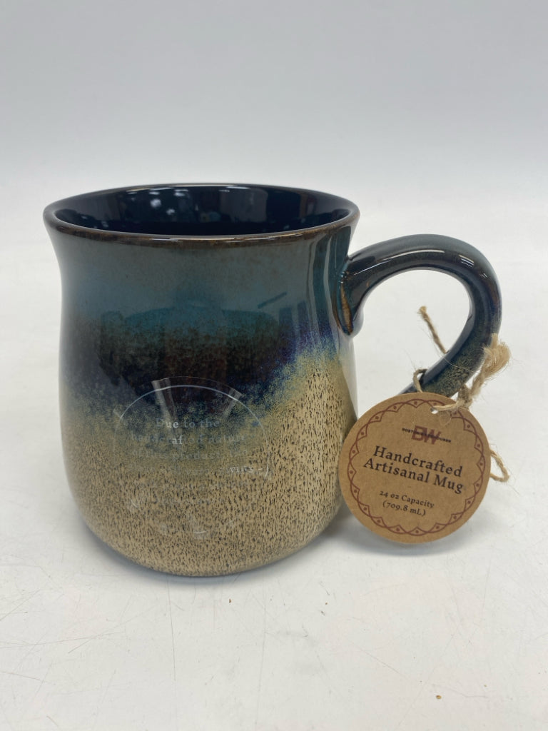 NWT Tan Blue/Black Gradient Ceramic Coffee Mug