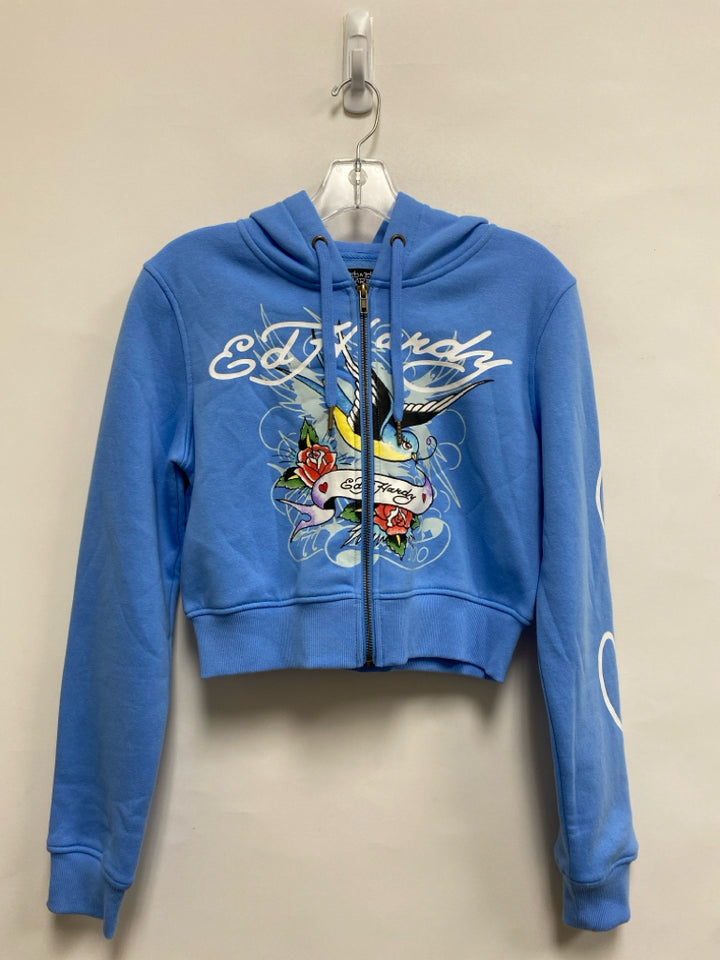 Ed Hardy Size M Blue Multi Color Hooded Cropped Ladies Jacket