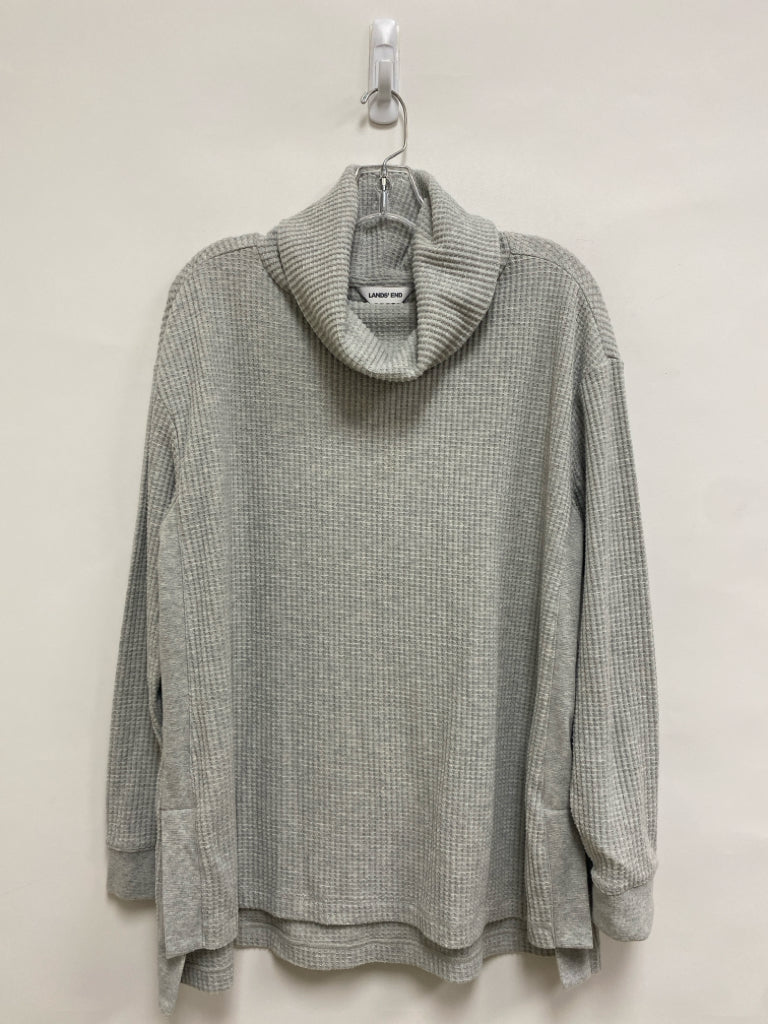 Lands End Size L Gray Waffle Cowl Neck Ladies Top