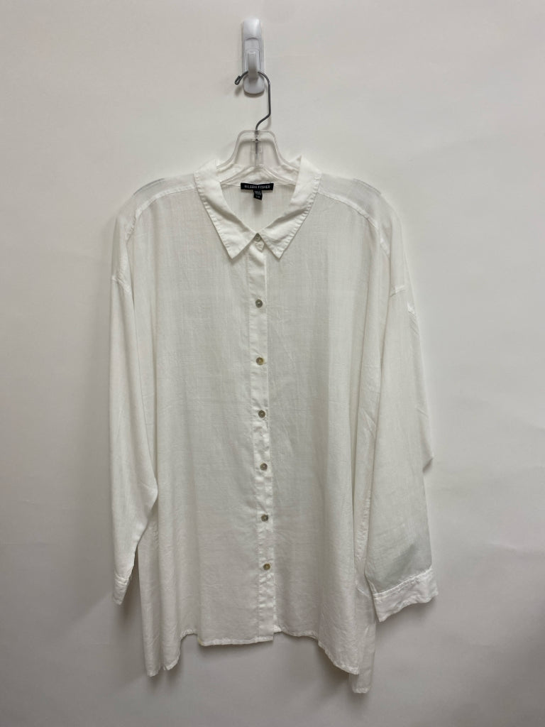 Eileen Fisher Size L White Button Up Tencel Ladies Top