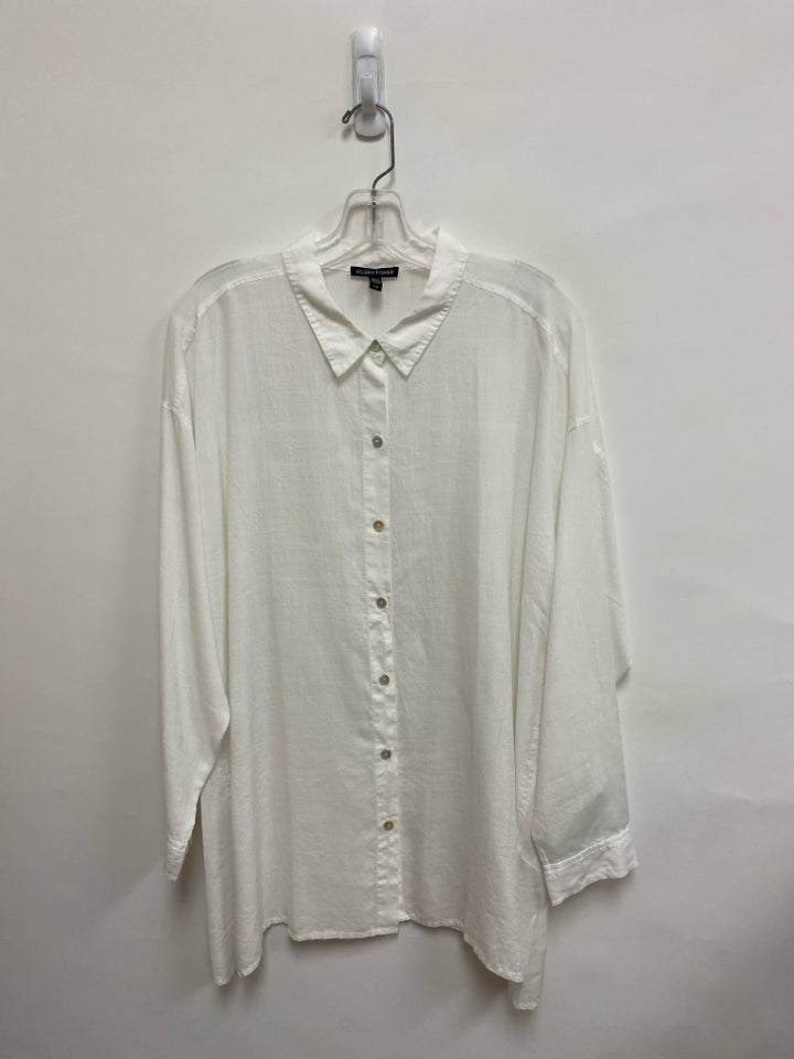 Eileen Fisher Size L White Button Up Tencel Ladies Top