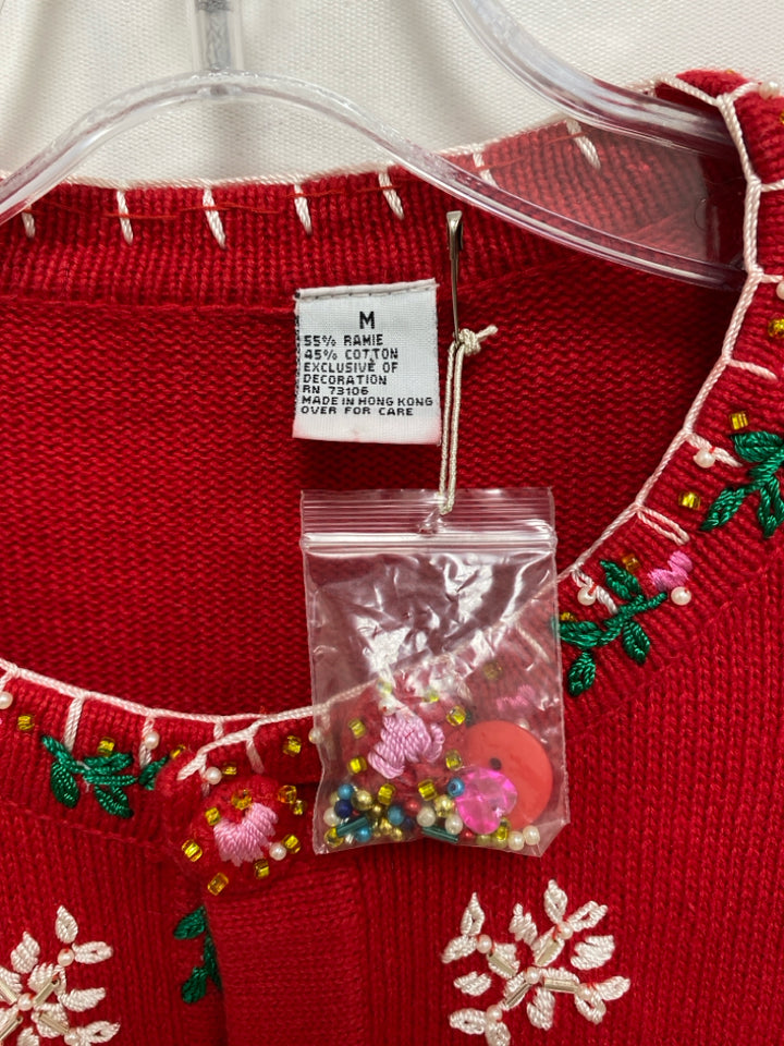 Michael Simon Size M Red White/Multi Snowman Ladies Sweater