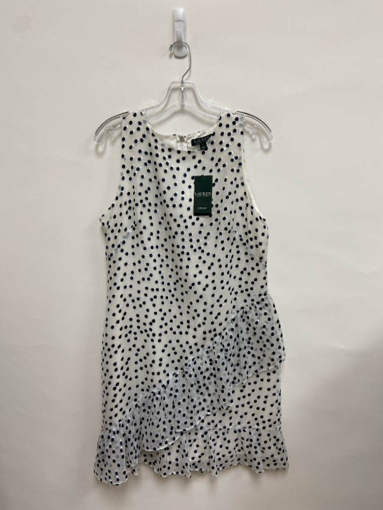 NWT Lauren Ralph Lauren Size 12 White Navy Polka Dot Sleeveless Ladies Dress