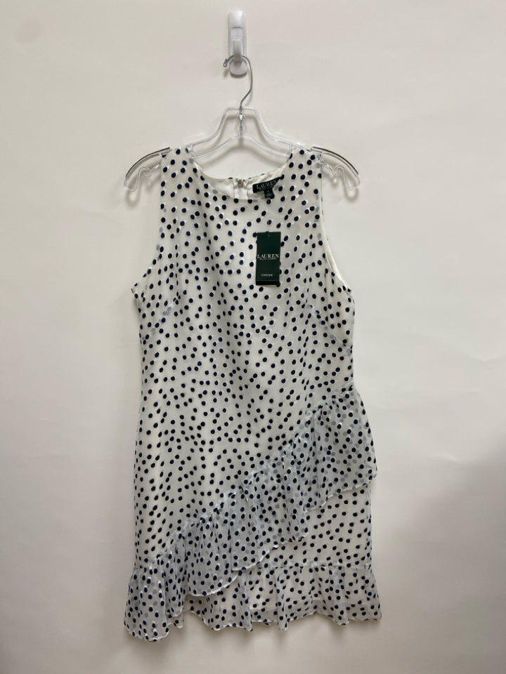 NWT Lauren Ralph Lauren Size 12 White Navy Polka Dot Sleeveless Ladies Dress