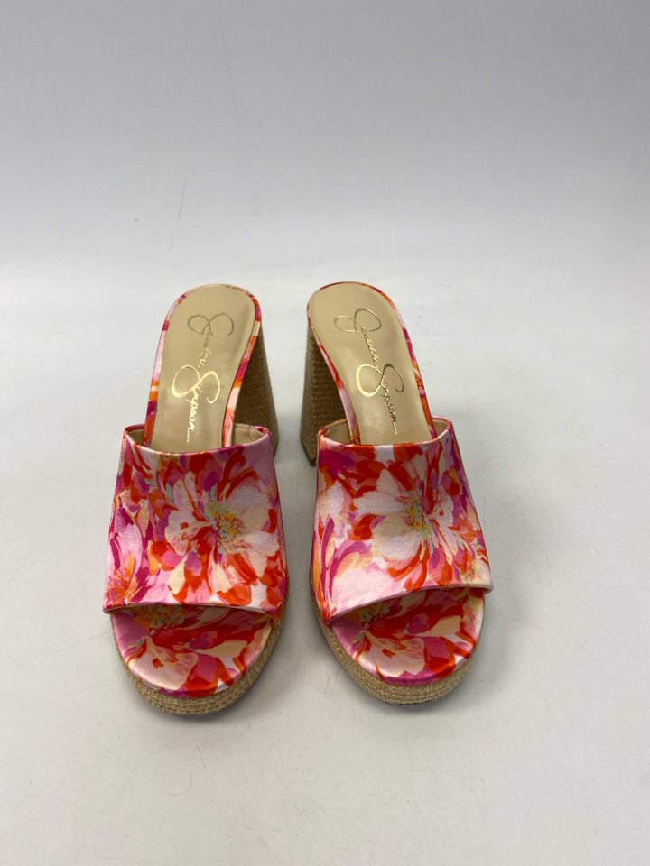 Jessica Simpson  Size 6.5 Pink Orange Flower(s) Sandals