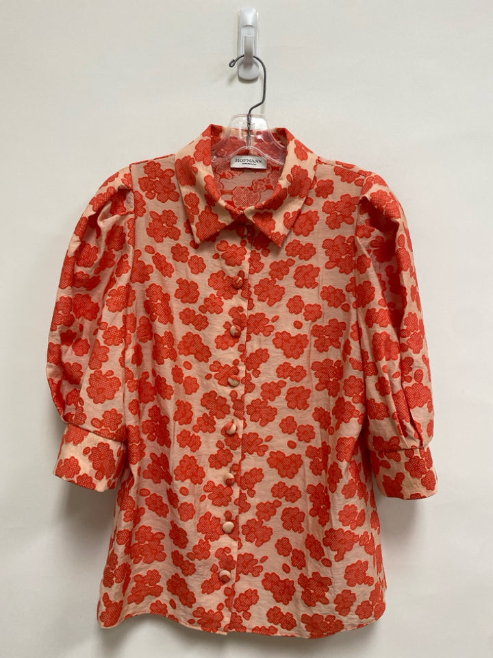 Size S Orange Beige Shapes Button Up Ladies Top