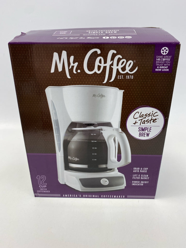 NEW/BOX Mr. Coffee White Clear Coffee Maker