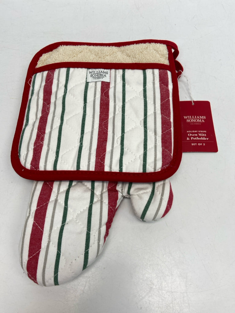 NWT Williams-Sonoma White Red/Green Striped Christmas