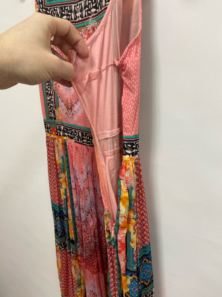 BHANUNI BY JYOTI Size 4 Brown/Cream Pink/Multi Assorted Print Maxi Ladies Dress