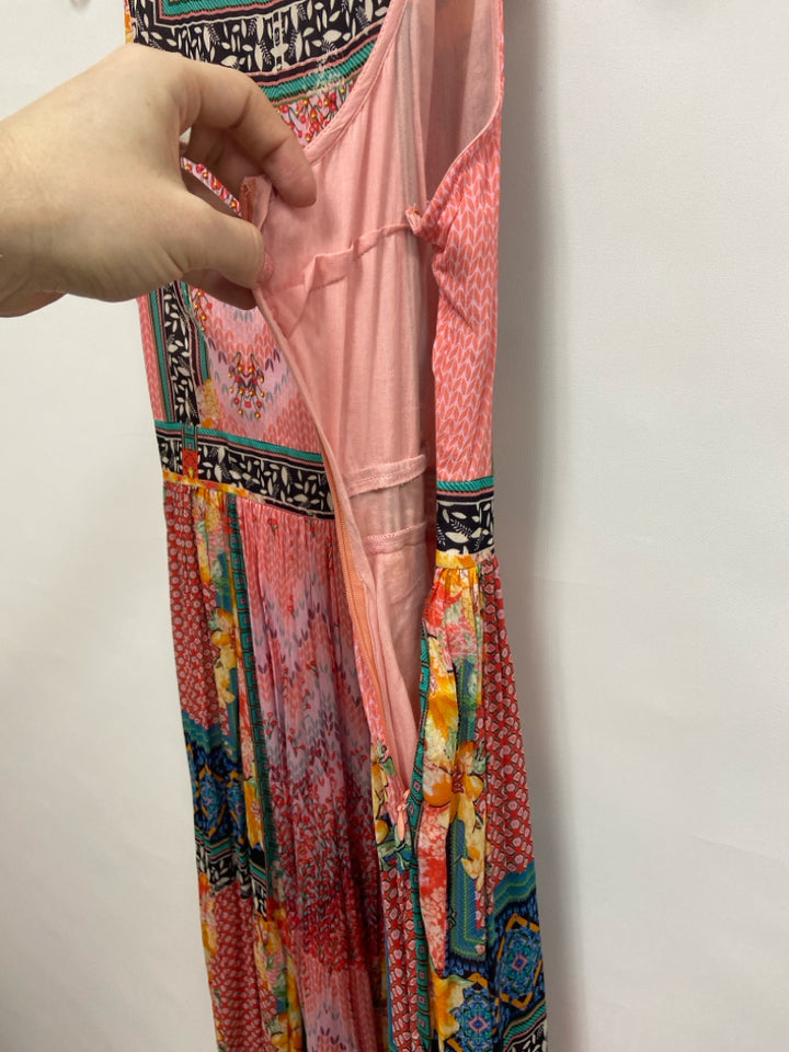 BHANUNI BY JYOTI Size 4 Brown/Cream Pink/Multi Assorted Print Maxi Ladies Dress