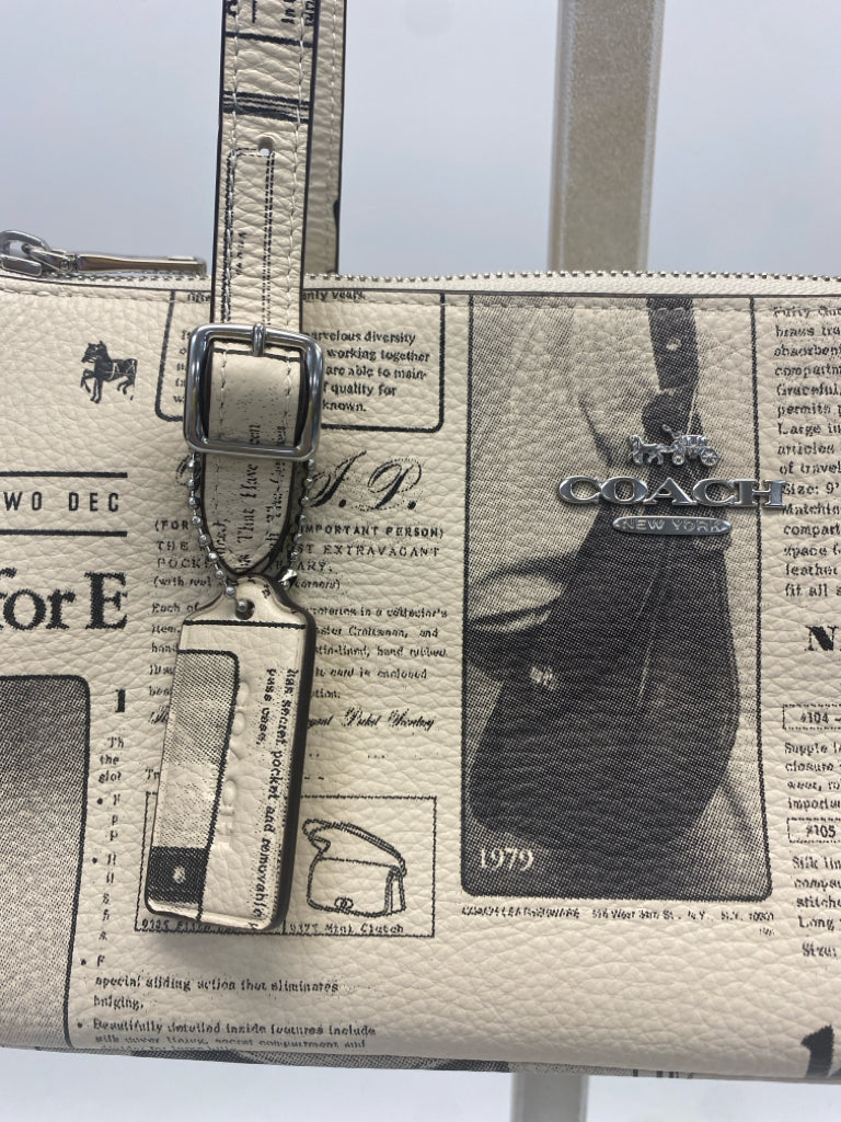 Coach Asher Newspaper Print Leather Shoulder Bag CDC11