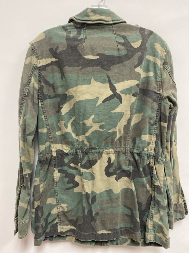 Free People Size S Green Tan Camouflage Button Down Ladies Jacket