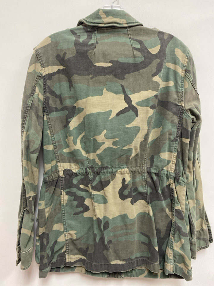 Free People Size S Green Tan Camouflage Button Down Ladies Jacket