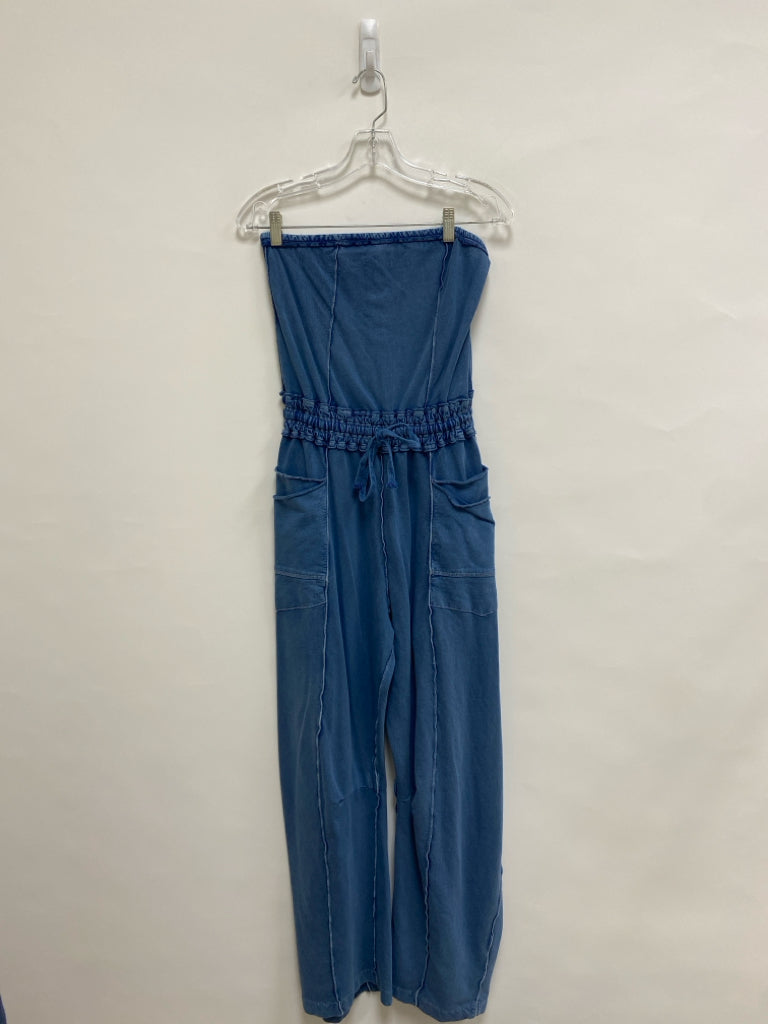 Free People Size S Blue Pocket(s) Strapless Ladies Jumpsuit