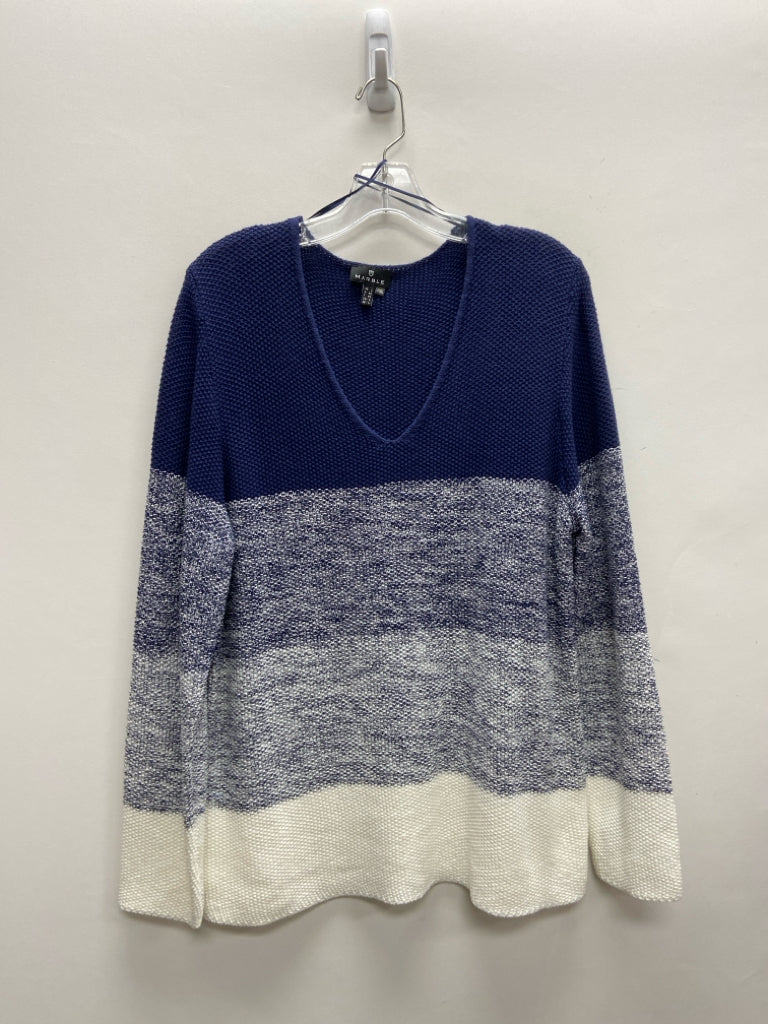 MARBLE Size L Navy White V Neck Ladies Sweater