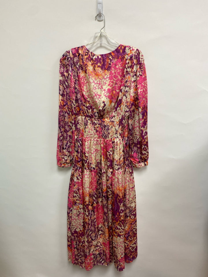 NWT Size S Pink/Purple White/Orange Assorted Print Maxi Ladies Dress