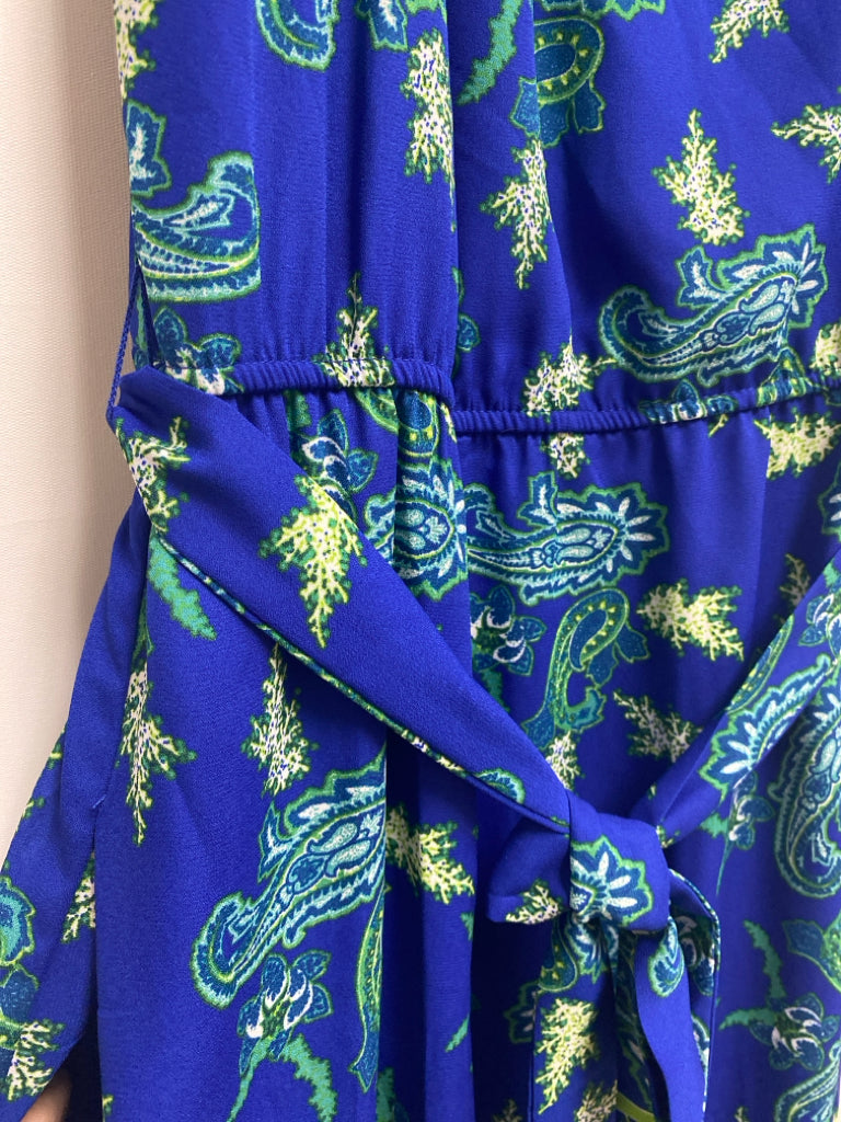 RabbitRabbit  SIZE  16 Blue Green/White Paisley Sleeveless Plus Size Dress