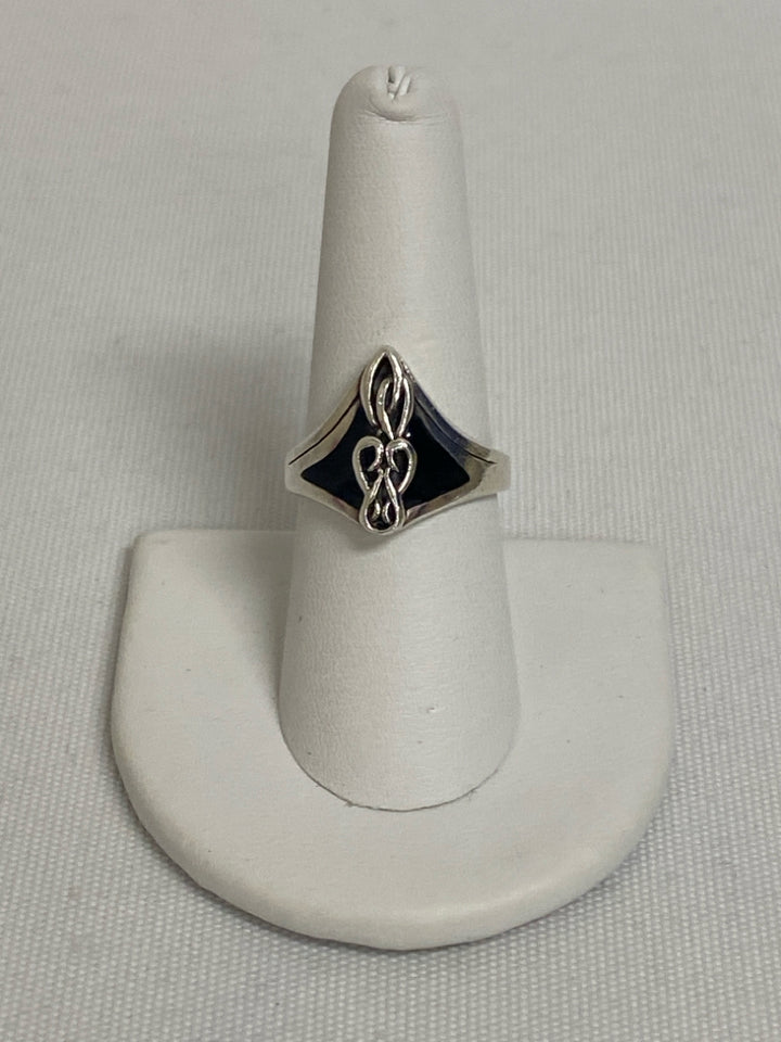 Silver Black Triangle Ring