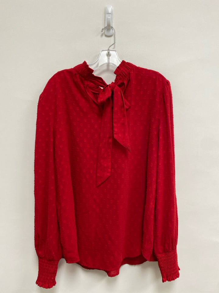NWT LOFT Size XL Red Swiss Dot Long Sleeve Ladies Top