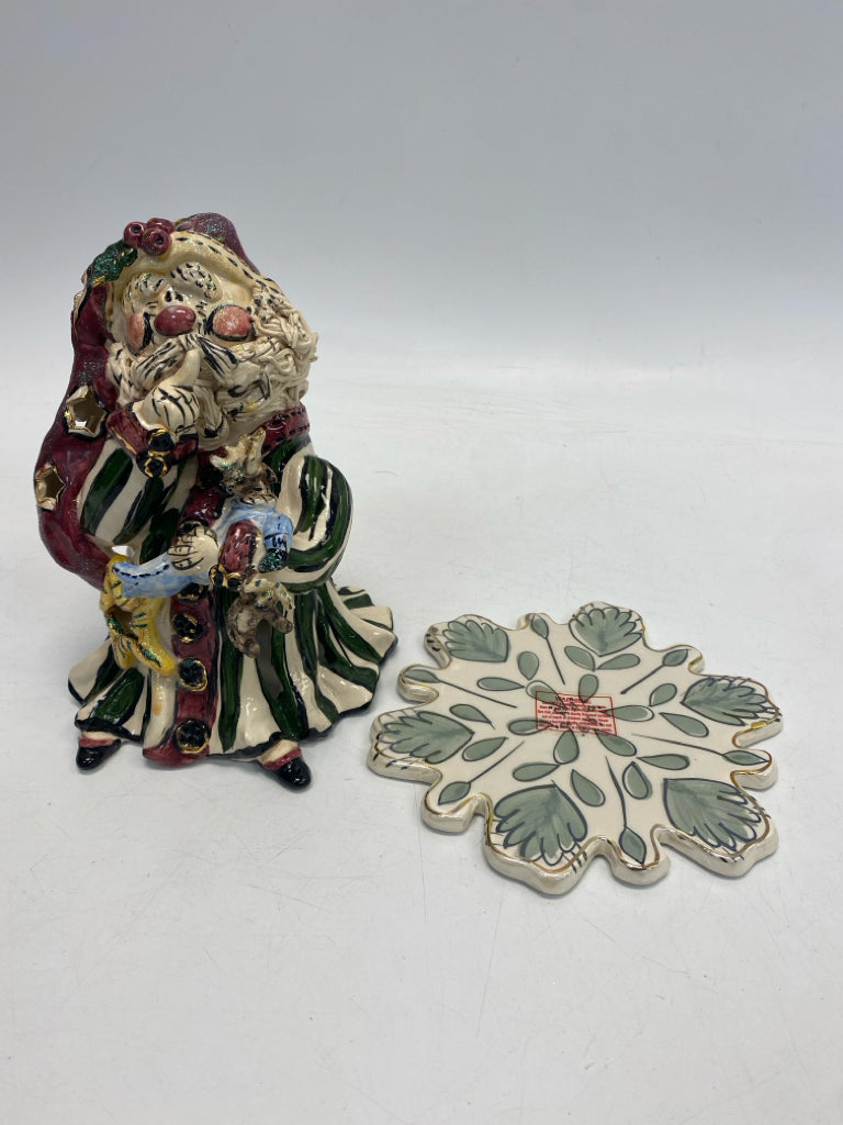 Blue Sky Clayworks Green/Cream Burgundy/Multi Santa Christmas