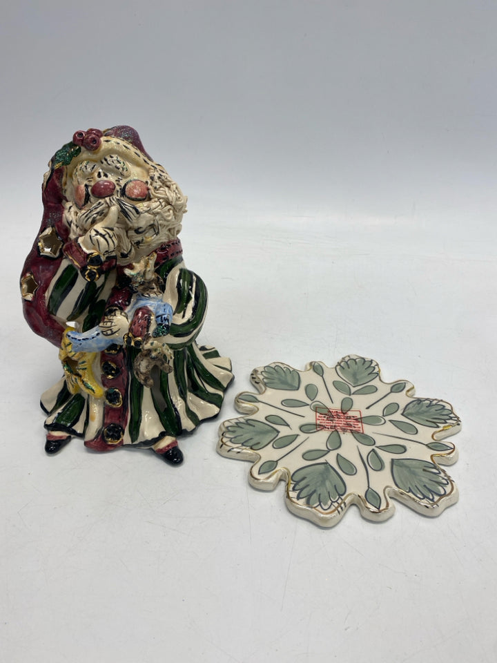 Blue Sky Clayworks Green/Cream Burgundy/Multi Santa Christmas