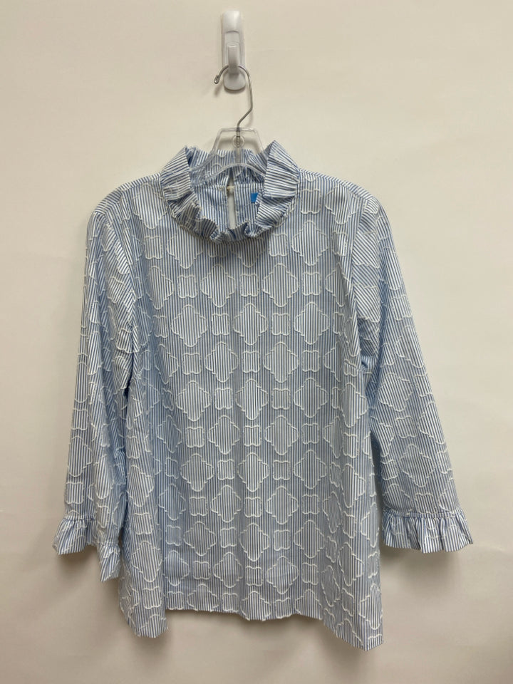 Draper James Size L White/Blue Stripes Cowl Neck Ladies Top