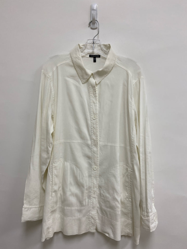 Eileen Fisher Size L White Button Up Linen Blend Ladies Dress