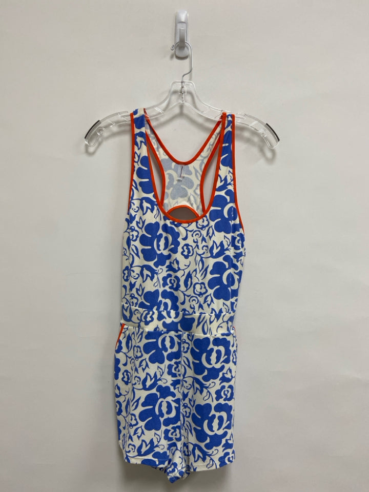 Free People Size S White/Blue Orange Flowers Sleeveless Ladies Romper