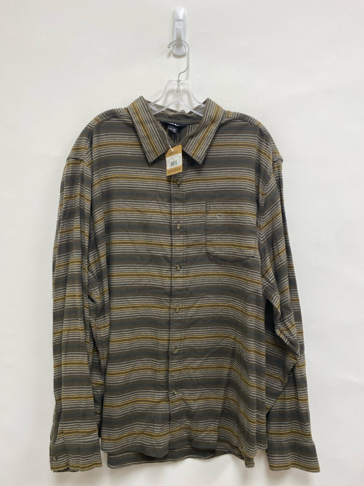 NWT Eddie Bauer Size 2X Dark Olive Cream/Brown Striped Men&