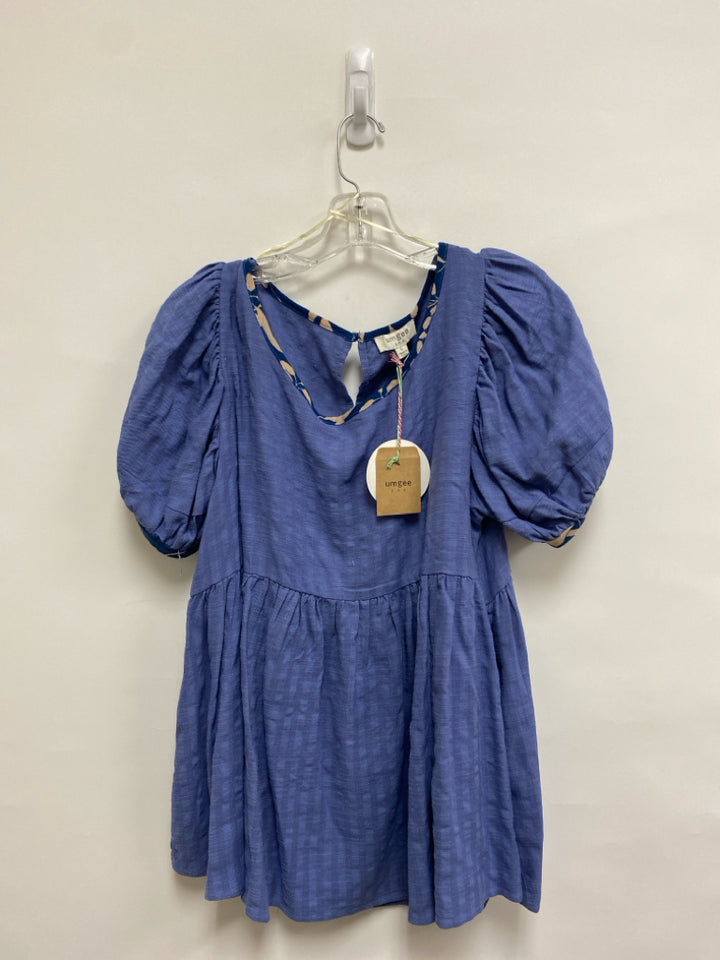 NWT Umgee Size L Blue Trimmed Linen Blend Ladies Top