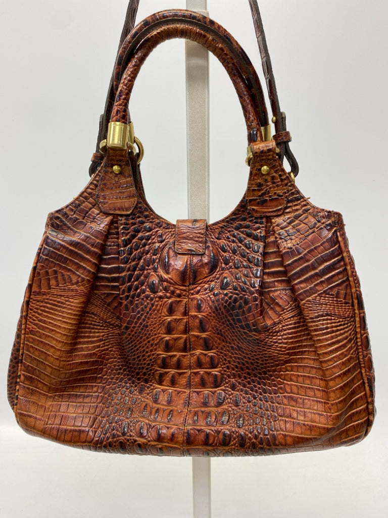 Brahmin Dark Brown Embossed Leather Handbag