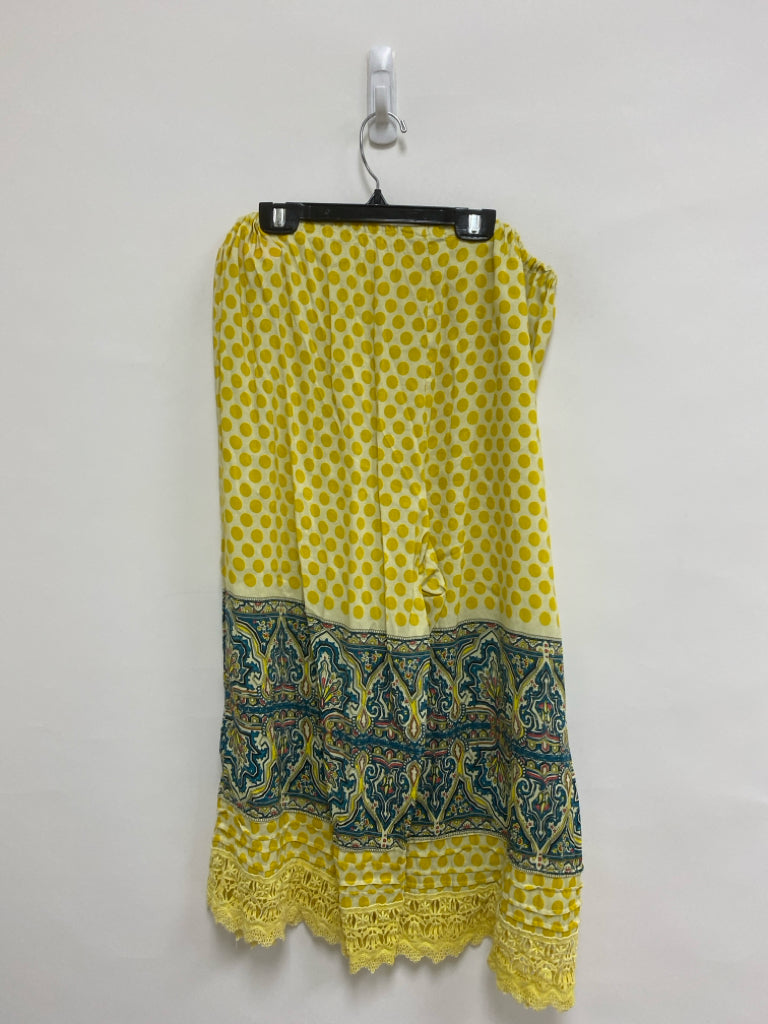 Krista Larson Size OSFM Yellow Polka Dot Cropped Linen Ladies Pants