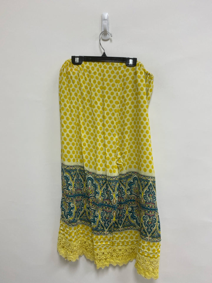Krista Larson Size OSFM Yellow Polka Dot Cropped Linen Ladies Pants