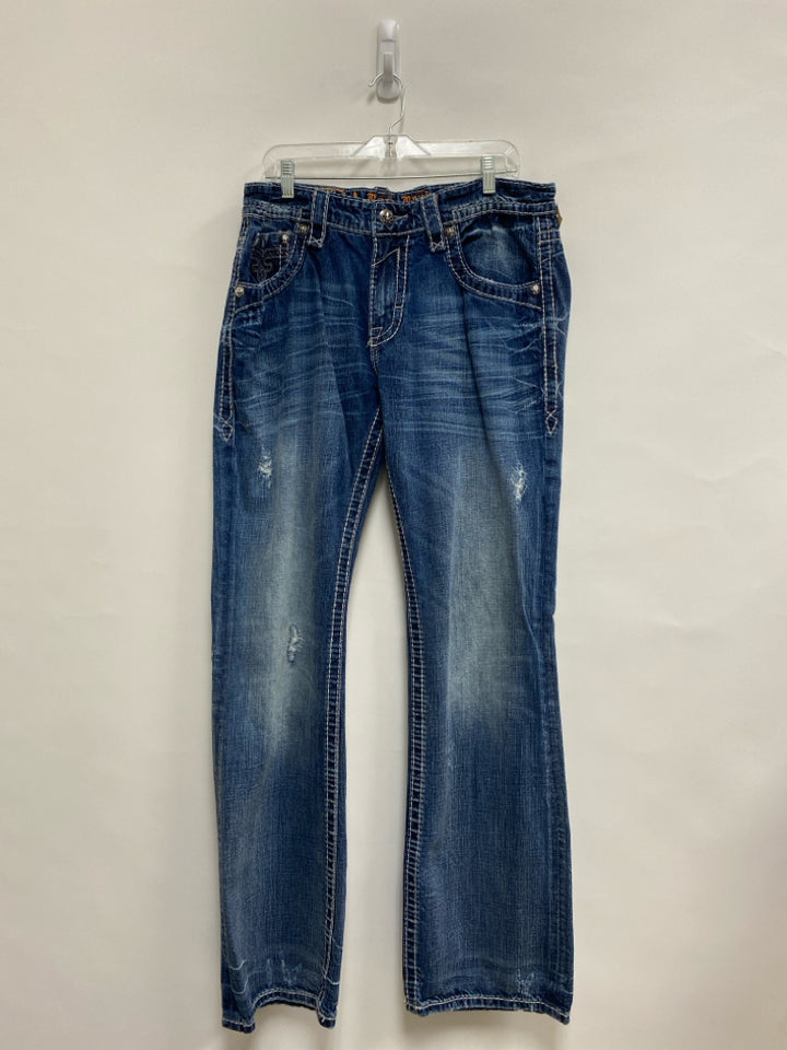 Rock Revival Size 36 Faded Navy Embroidered Men&