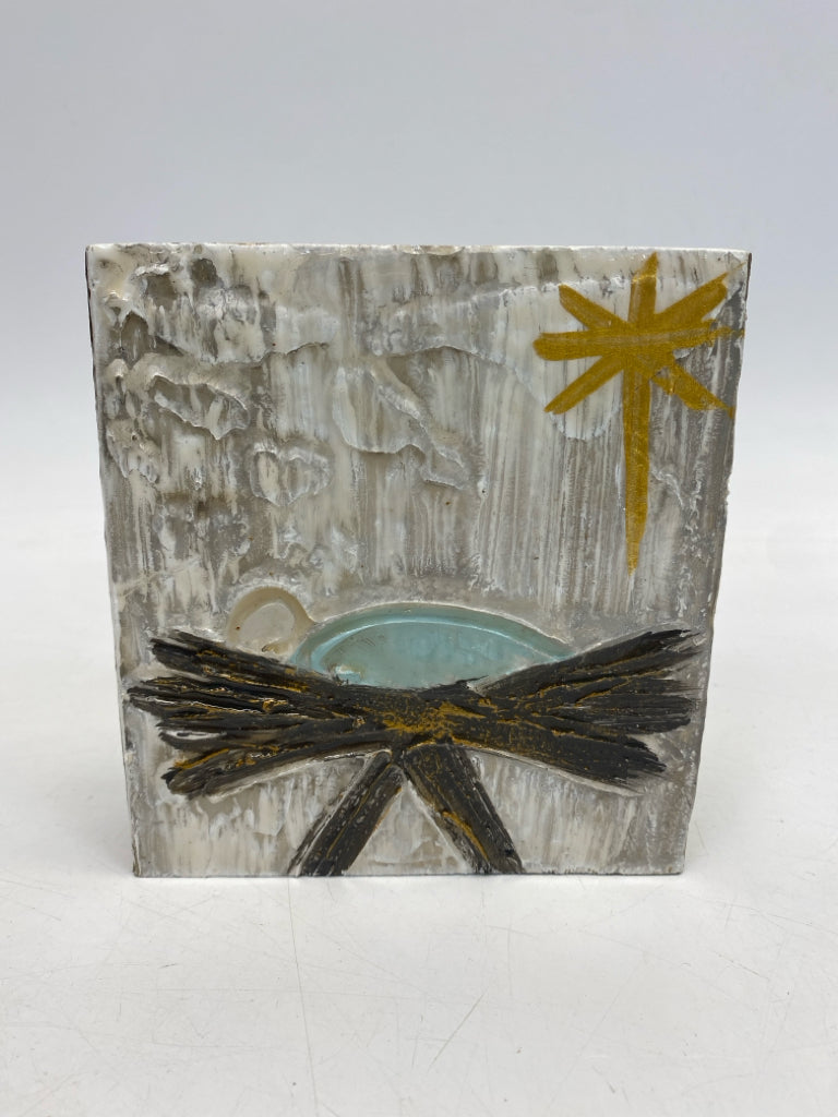 White Brown/Blue Nativity Wood Christmas