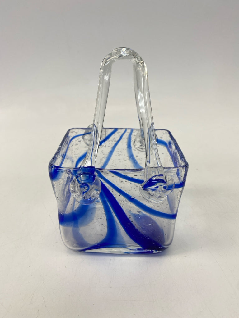 Clear Blue Swirl Glass Basket