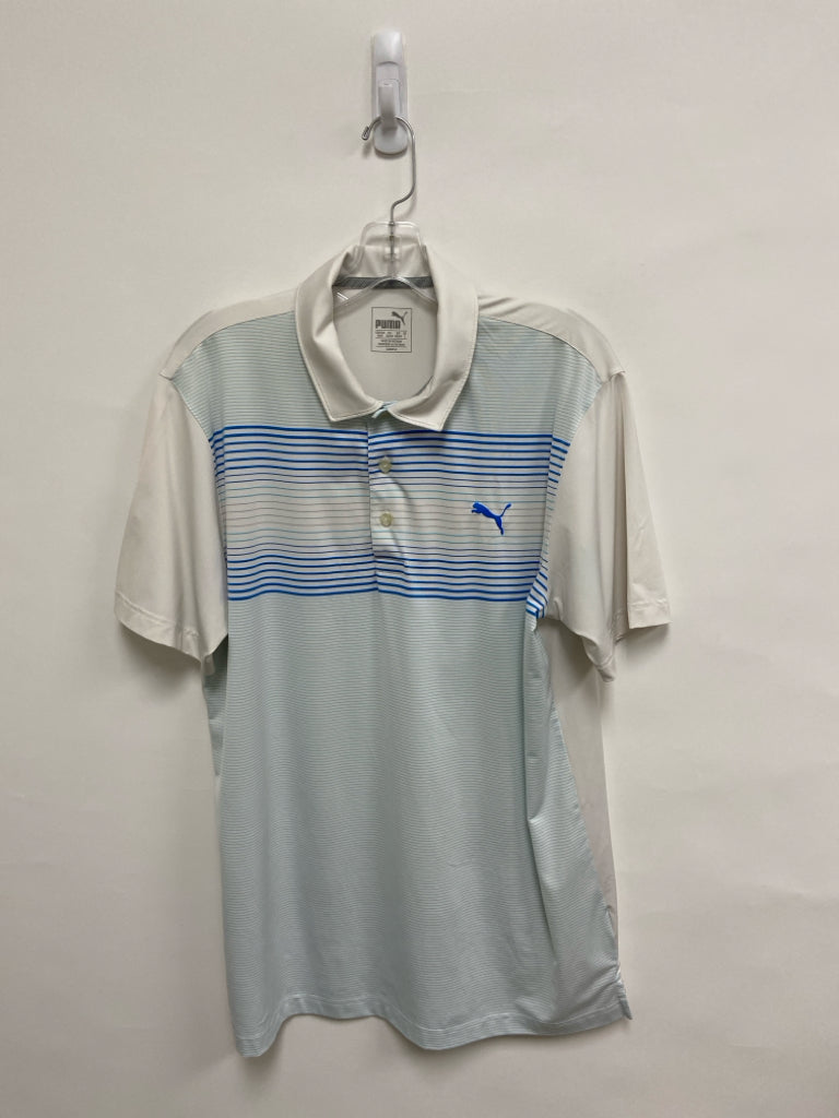 Puma Size M White Blue Striped Polo Men&