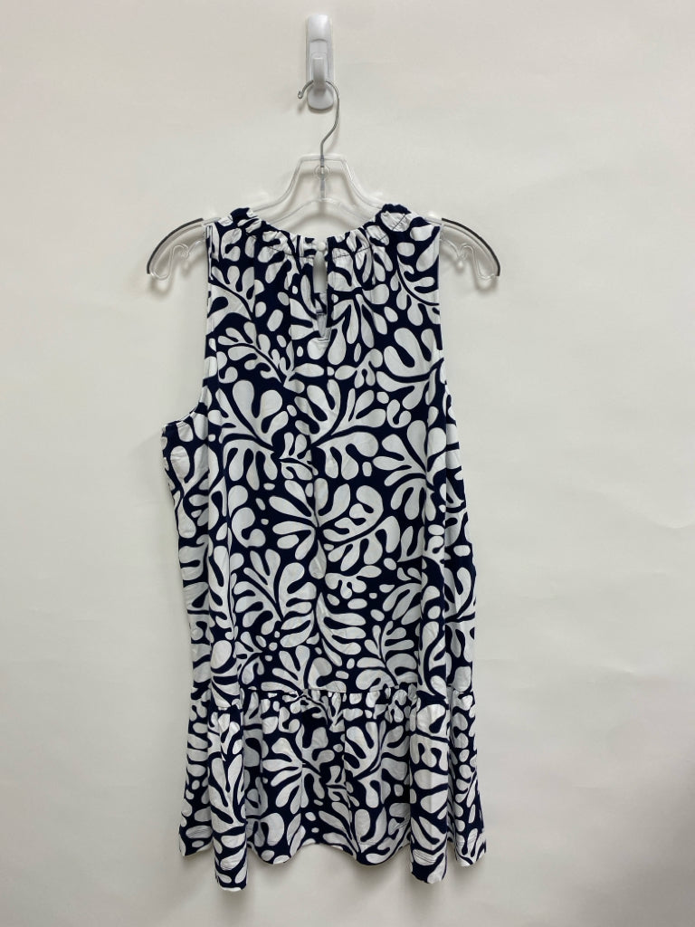 NWT LOFT Size L Navy White Leaves Sleeveless Ladies Dress