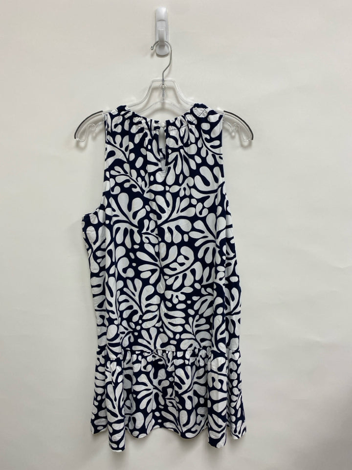 NWT LOFT Size L Navy White Leaves Sleeveless Ladies Dress