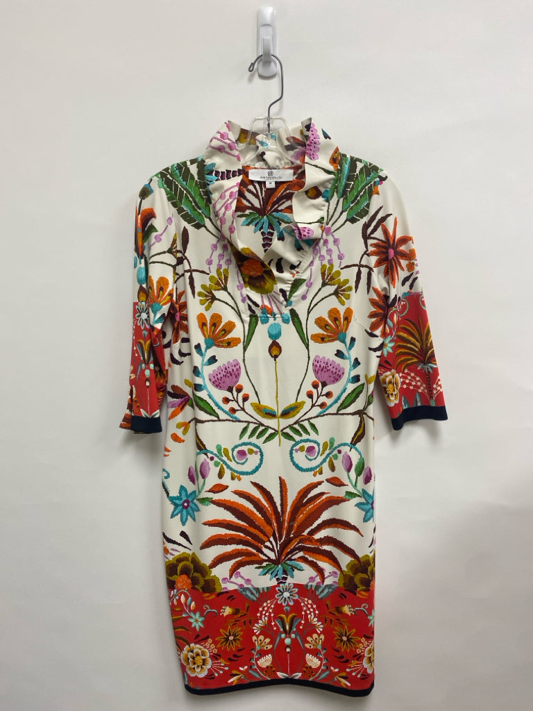 JEAN PIERRE KLIFA Size M Cream/Brown Orange/Multi Flowers Ladies Dress