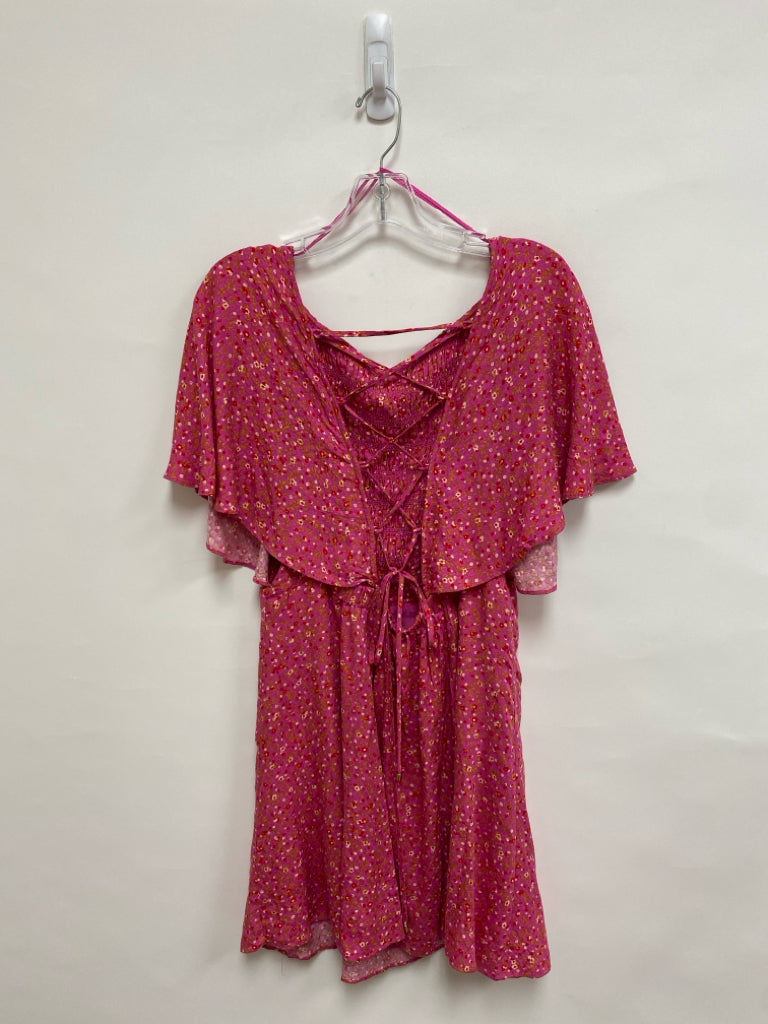 Free People Size L Pink Red/Tan Flowers Bell Sleeves Ladies Dress
