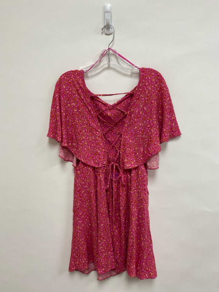 Free People Size L Pink Red/Tan Flowers Bell Sleeves Ladies Dress