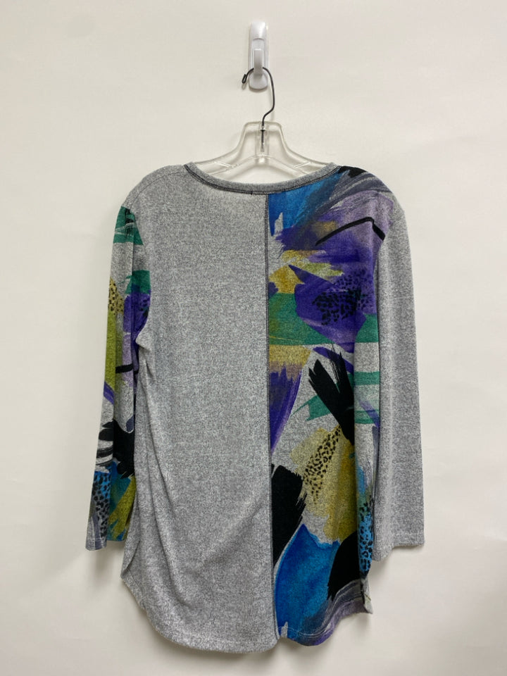 Jess &amp; Jane Size M Gray Green/Purple Abstract Ladies Sweater