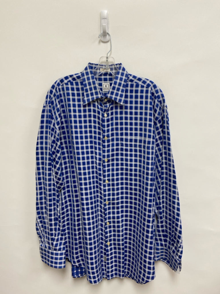 Peter Millar Size L Blue White Windowpane Men&