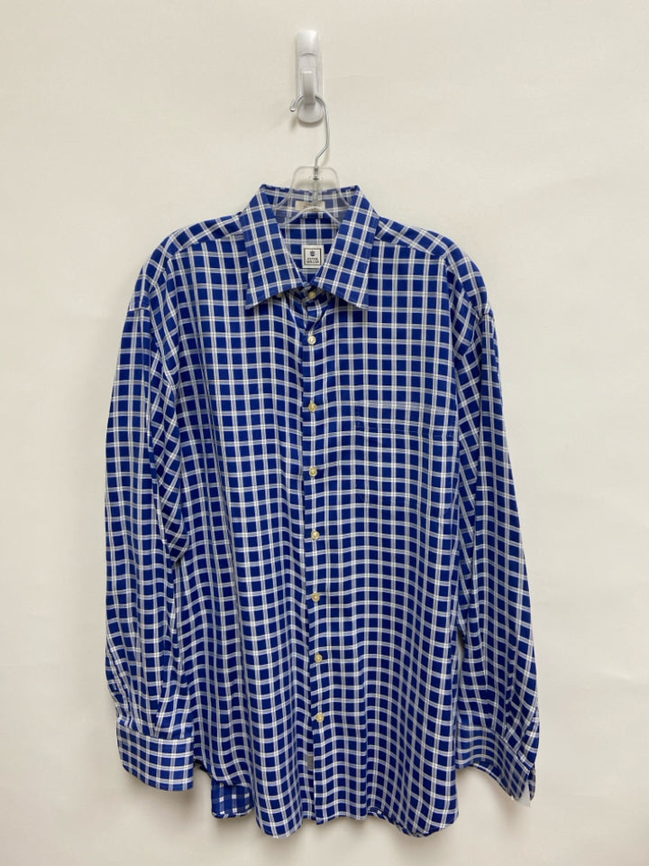 Peter Millar Size L Blue White Windowpane Men&