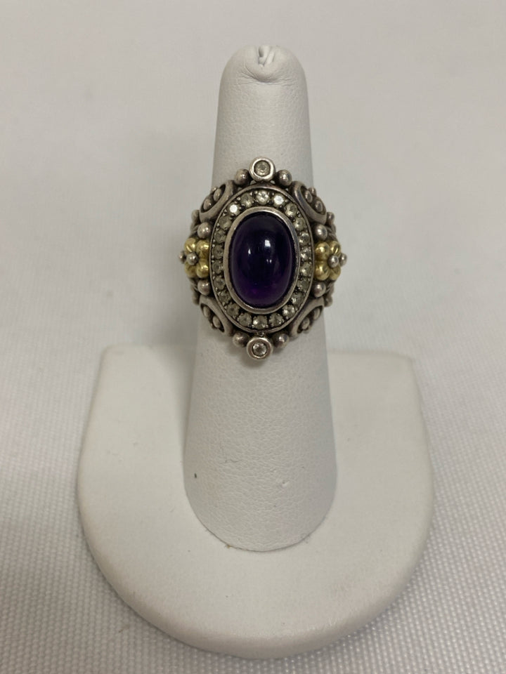 Silver/Gold Purple Stones Ring
