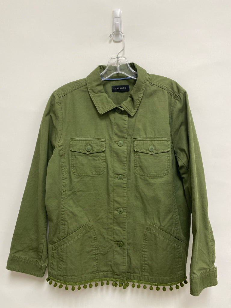 Talbots Size L Olive Green Pom Poms Ladies Jacket