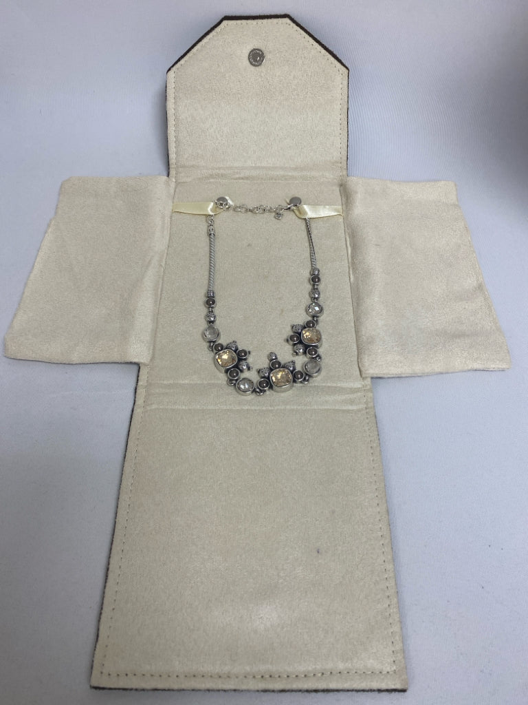 Brighton Silver Color Amber Jeweled Necklace