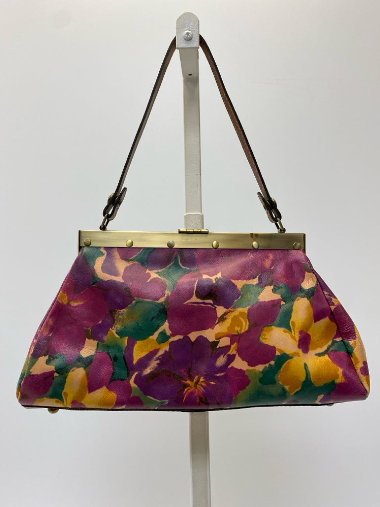 Patricia Nash Brown Fuchsia/Green Flower(s) Handbag